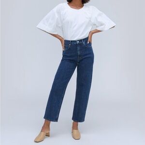 Everlane ‘90s Way-High Rich Indigo
High Rise Straight Leg Button Fly Jeans 30